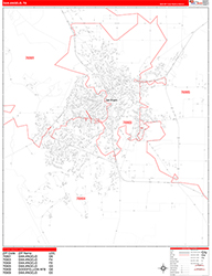San Angelo Wall Map Zip Code Red Line Style 2026